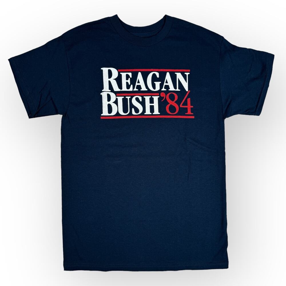 REAGAN BUSH '84 T-Shirt (M) 100% Cotton Made in USA Red White Navy Blue